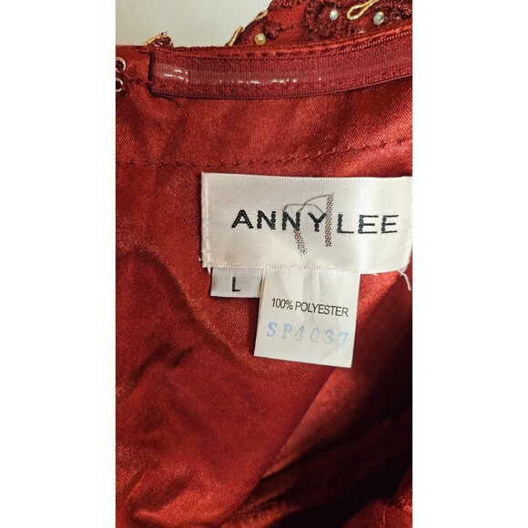NWOT Anny Lee Red Sleeveless V Neckline Zipper Embroidered Women's Dress Size L - Picture 6 of 7